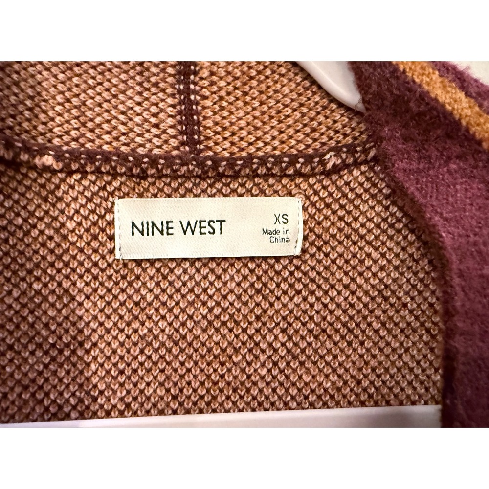 Nine West Womens Burgundy Abstract Swirl Open Front‎ Knit Cardigan Sweater XS - Picture 6 of 6